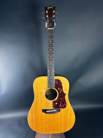 Acoustic guitar on a dark gray background