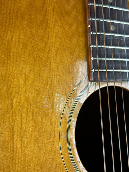 Close-up of a guitar's soundhole and fretboard