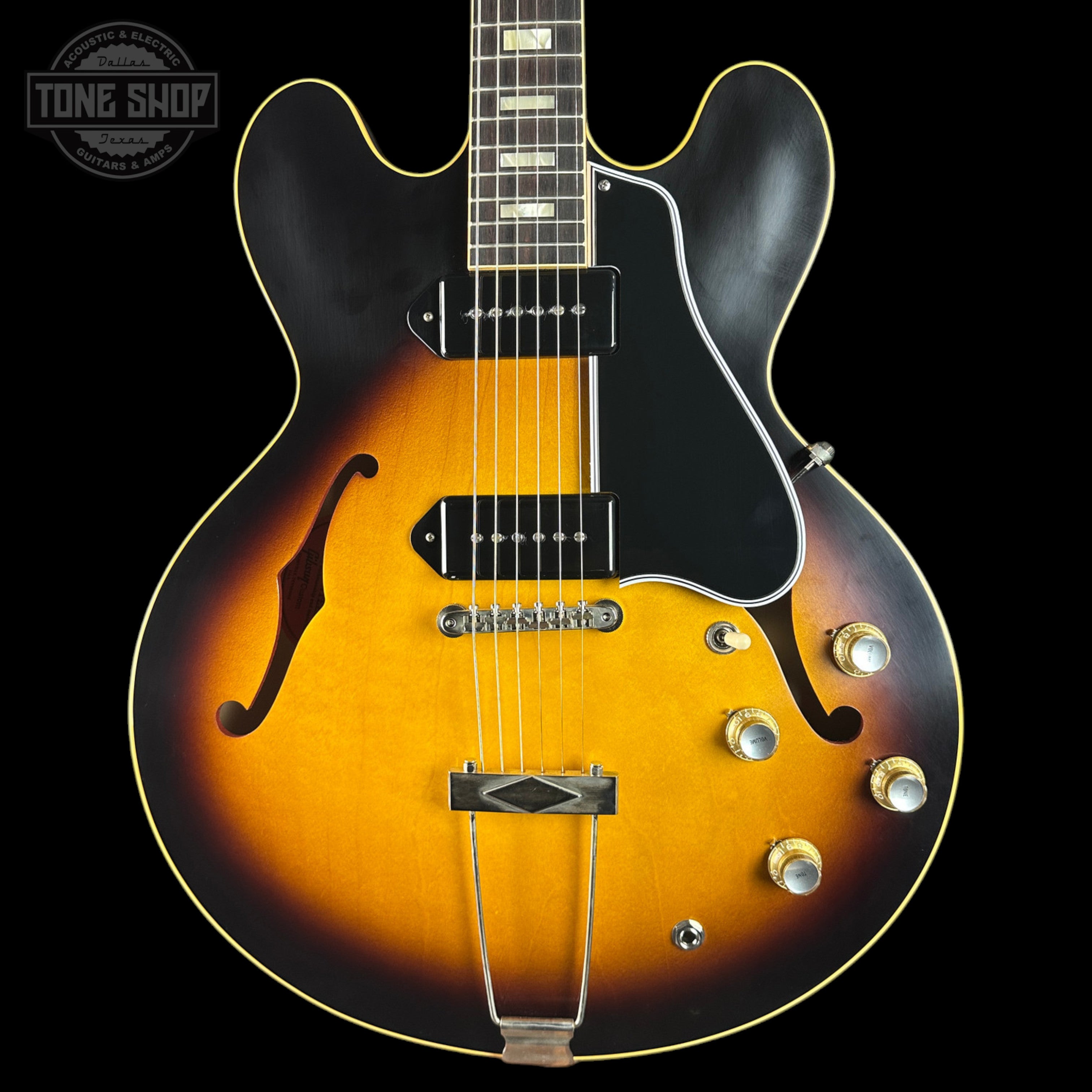 Gibson Custom 1962 ES-330 Reissue in Vintage Burst, full front view.