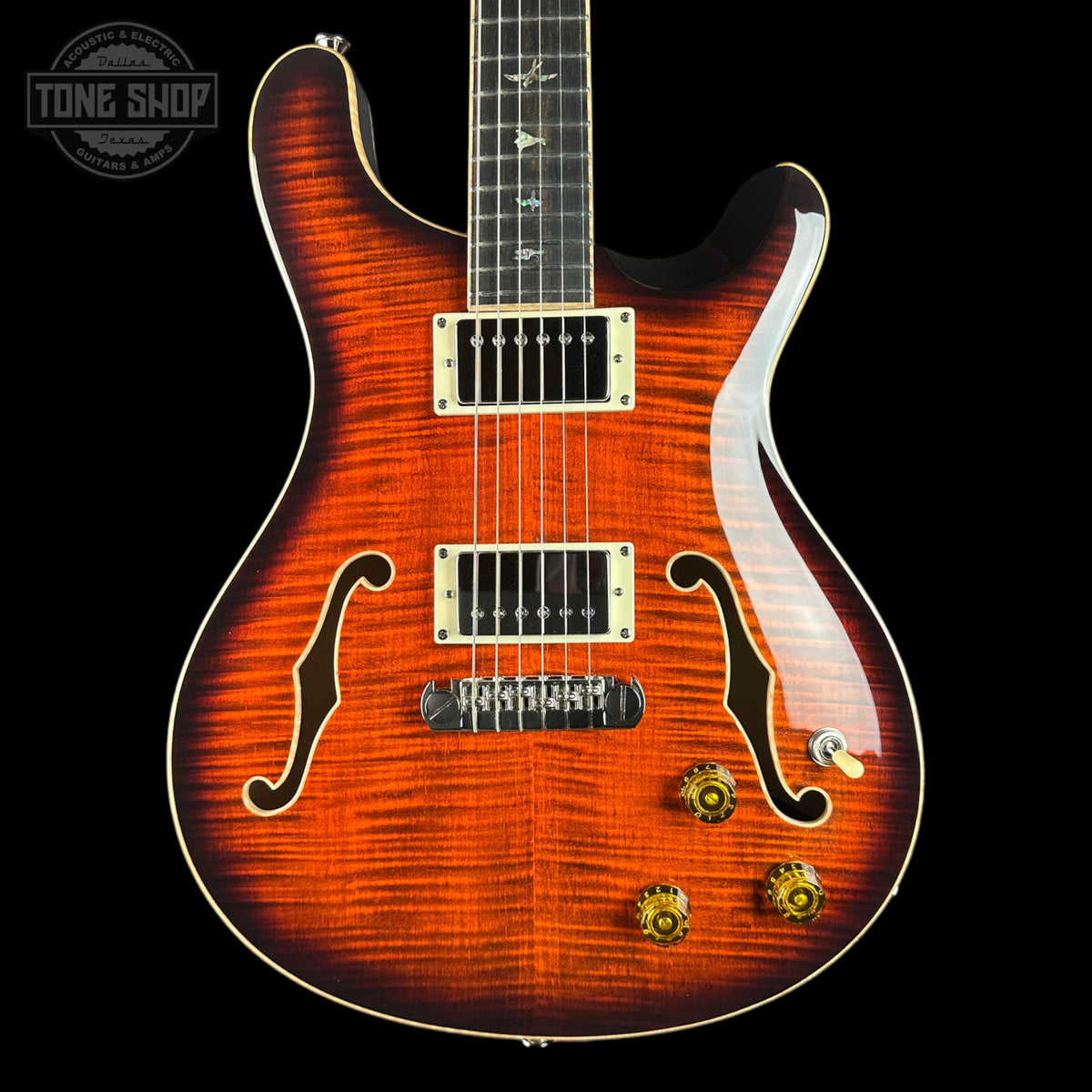 Front of Used 2024 PRS SE Hollowbody Piezo Sunburst.