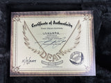 Certificate of authenticity for Dean USA Custom Shop Cadillac Spalted Maple Gold Hardware.