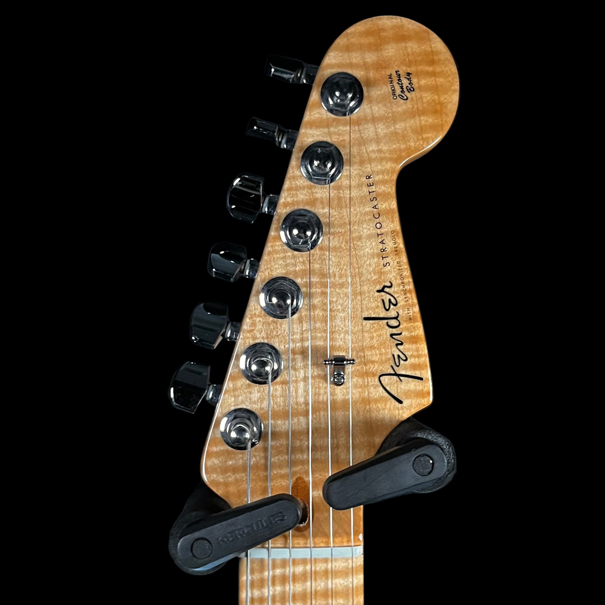 Headstock of Used Fender Custom Shop Stratocaster 1 of 1 Maple Top Sunburst w/Case TFW2549