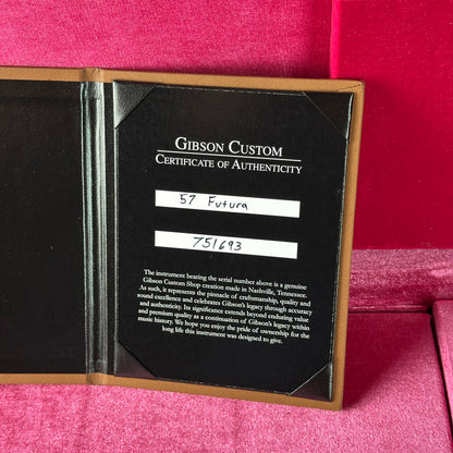 Gibson Custom Certificate of Authenticity on a pink background