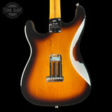 Fender electric guitar with a sunburst finish on a black background, featuring the Tone Shop logo.
