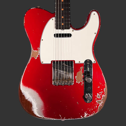 Front of Used 2025 Fender Custom Shop 1961 Telecaster Heavy Relic Faded Aged Candy Apple Red w/Case TFW2544