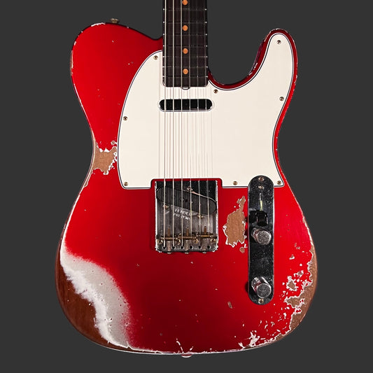 Front of Used 2025 Fender Custom Shop 1961 Telecaster Heavy Relic Faded Aged Candy Apple Red w/Case TFW2544