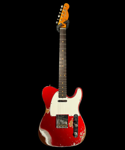 Full front of Used 2025 Fender Custom Shop 1961 Telecaster Heavy Relic Faded Aged Candy Apple Red w/Case TFW2544