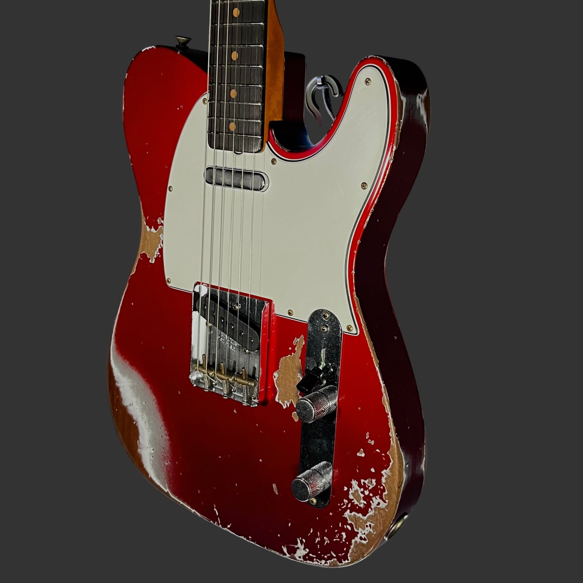 Side of Used 2025 Fender Custom Shop 1961 Telecaster Heavy Relic Faded Aged Candy Apple Red w/Case TFW2544