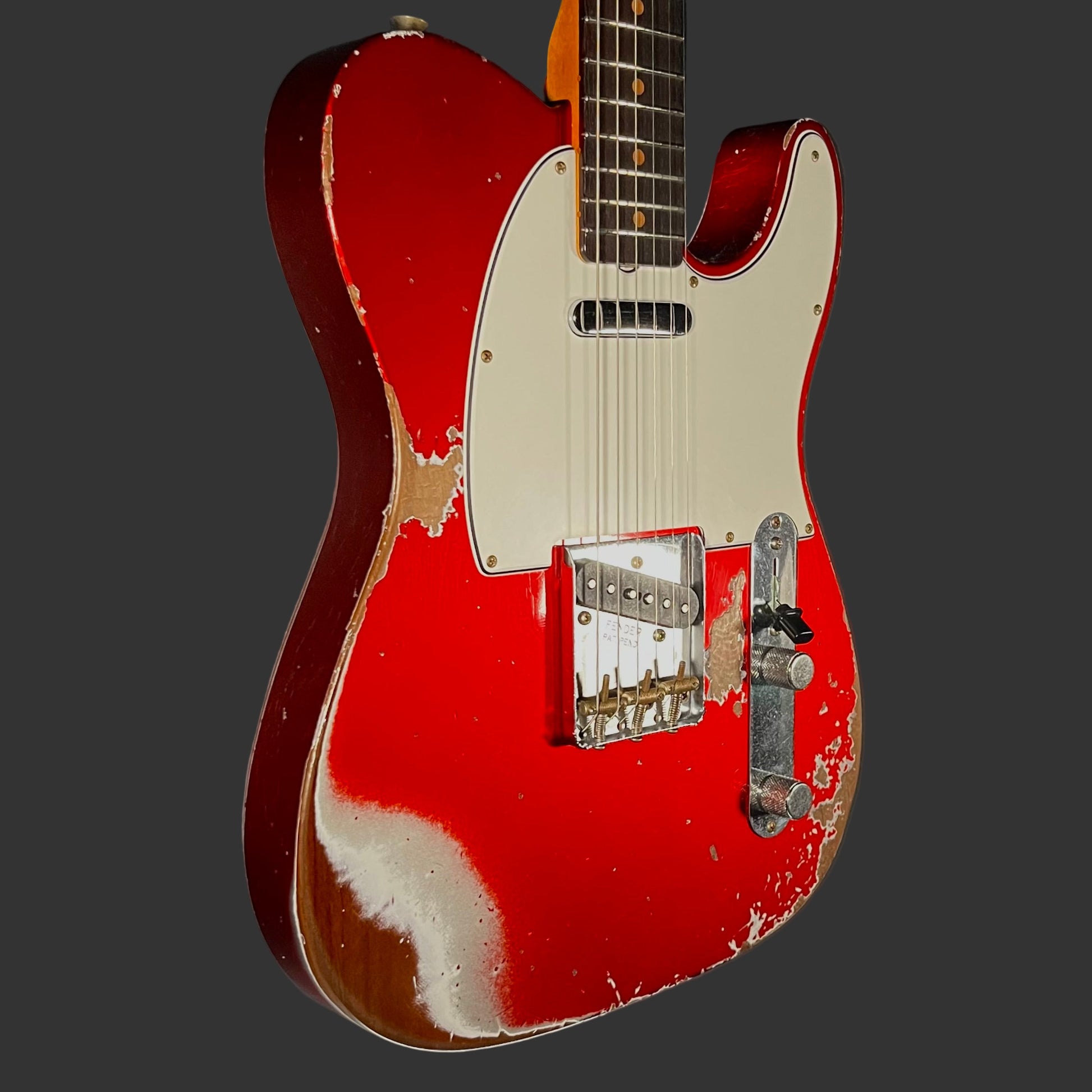 Side of Used 2025 Fender Custom Shop 1961 Telecaster Heavy Relic Faded Aged Candy Apple Red w/Case TFW2544