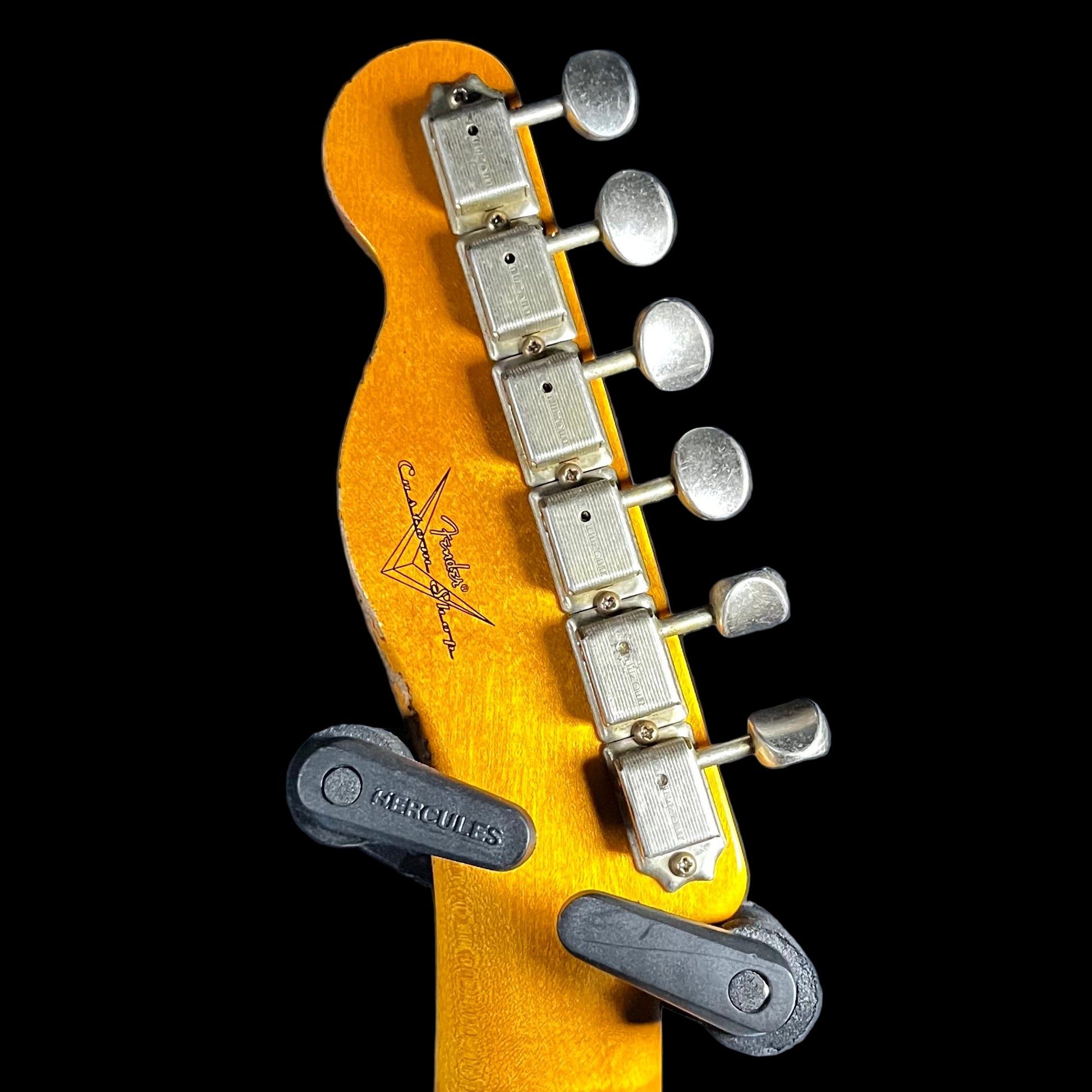 Back of headstock of Used 2025 Fender Custom Shop 1961 Telecaster Heavy Relic Faded Aged Candy Apple Red w/Case TFW2544