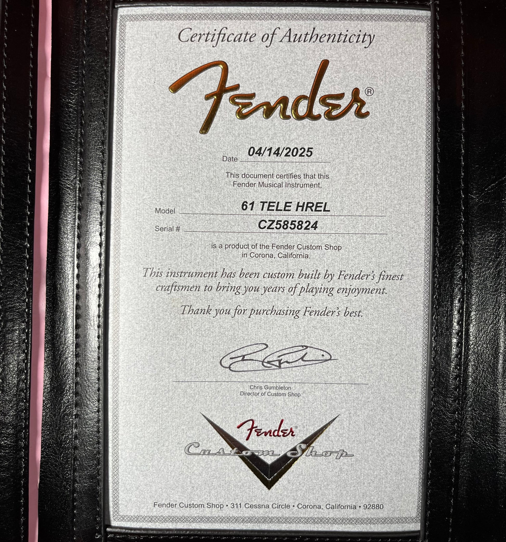 COA of Used 2025 Fender Custom Shop 1961 Telecaster Heavy Relic Faded Aged Candy Apple Red w/Case TFW2544