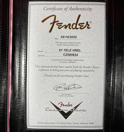 COA of Used 2025 Fender Custom Shop 1961 Telecaster Heavy Relic Faded Aged Candy Apple Red w/Case TFW2544