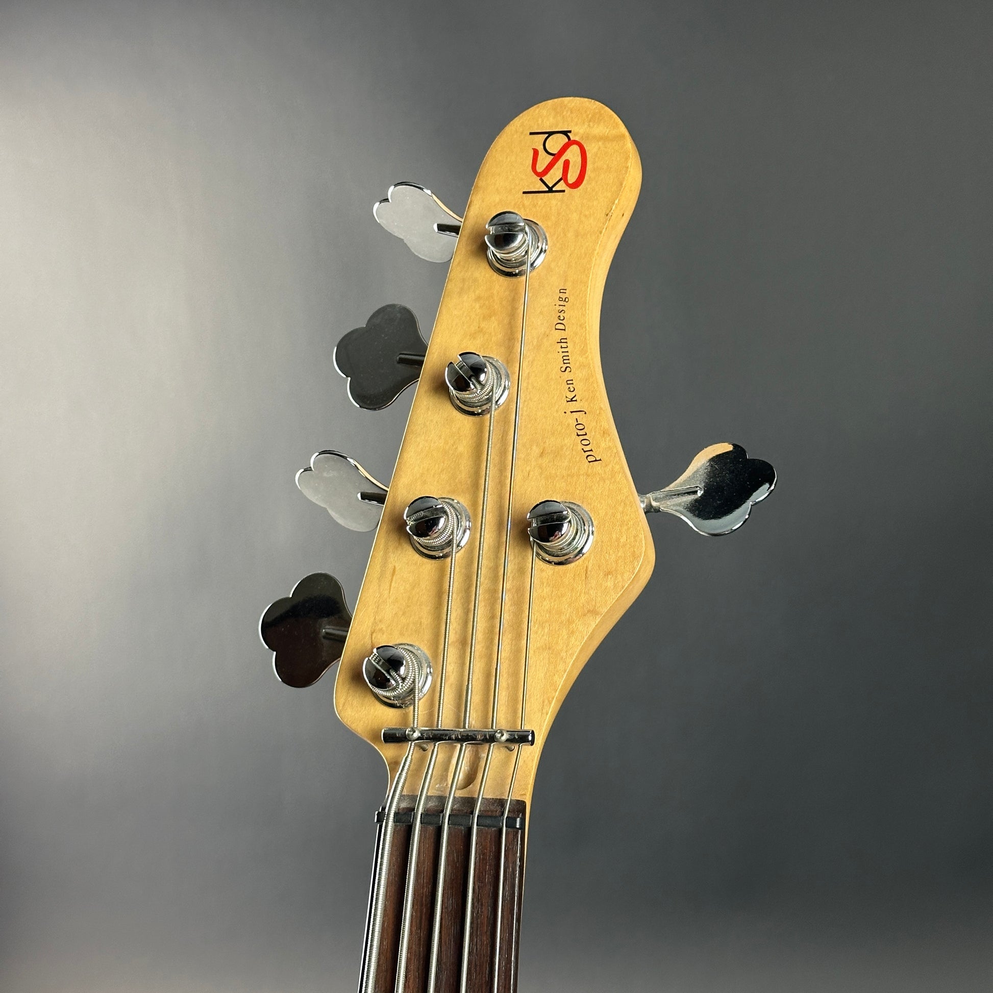 Headstock of Used Ken Smith Proto 5 String Sunburst.