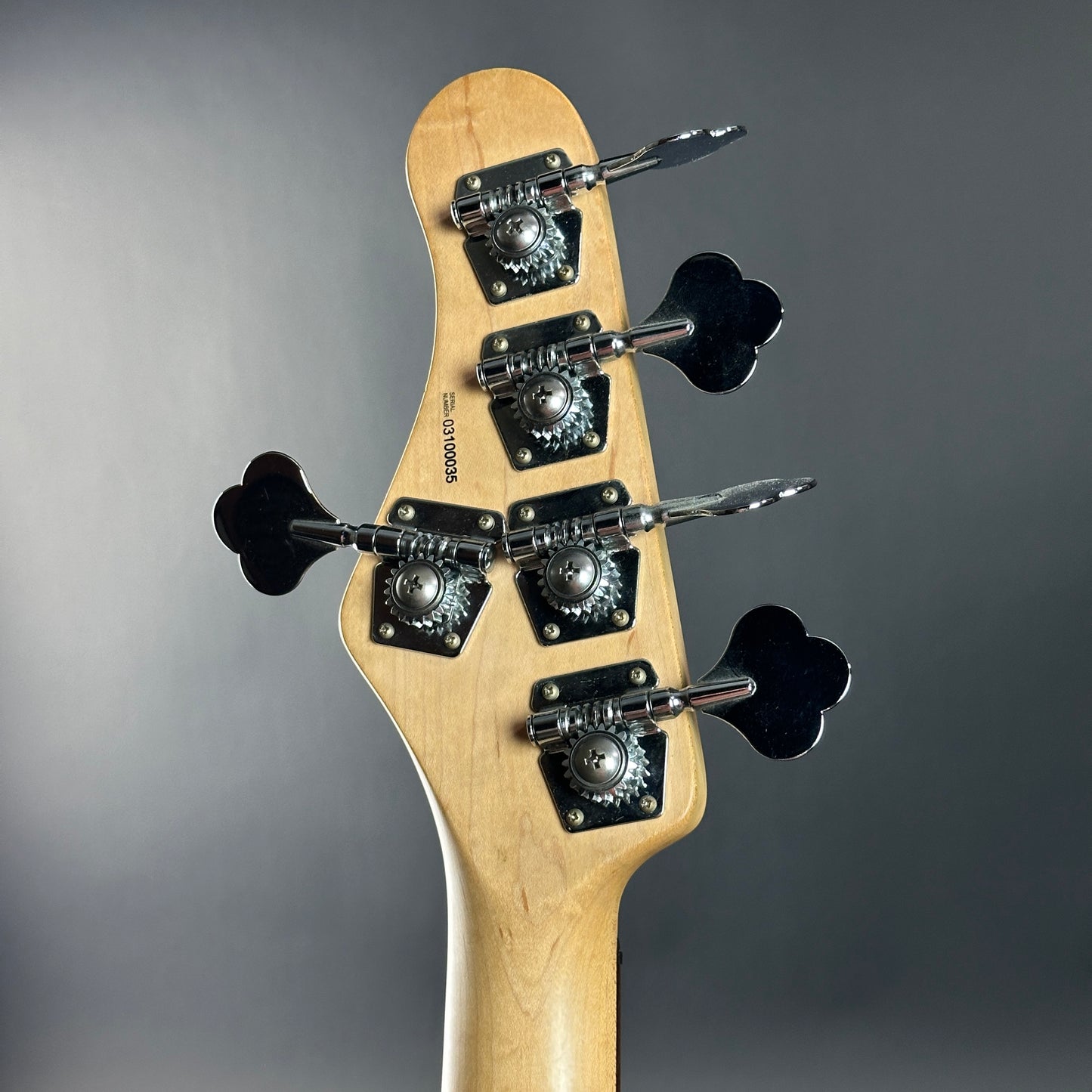 Back of headstock of Used Ken Smith Proto 5 String Sunburst.