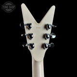 Close-up of the back of a guitar headstock in a glittery champagne finish, showing six black tuning pegs and gold model text reading '20 0801' on a solid black background. A Tone Shop watermark is visible in the top left corner.