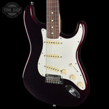 Front angle of Used 2015 Fender American Standard RW Mystic Red.