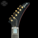 Headstock of Gibson Explorer Dealer Select AAA Explorer Custom Lemon Burst.