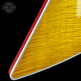 Front detail of Gibson Explorer Dealer Select AAA Explorer Custom Lemon Burst.