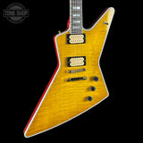 Front angle of Gibson Explorer Dealer Select AAA Explorer Custom Lemon Burst.