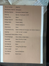 Spec sheet for Martin Custom Shop Slope Shoulder Dread Spruce/Mahogany Burgundy.