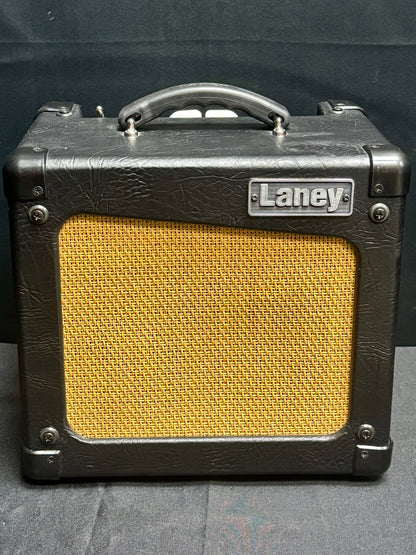 Guitar amplifier with 'Laney' branding on a dark background