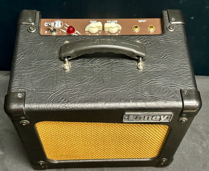 Guitar amplifier with 'Laney' branding on a dark background