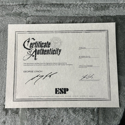 Certificate of authenticity for ESP Original Series George Lynch Kamikaze 1 w/case E2580242