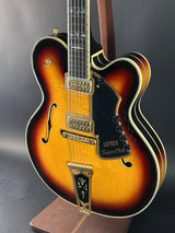 Front angle of Vintage 1972 Gretsch Super Chet Sunburst.