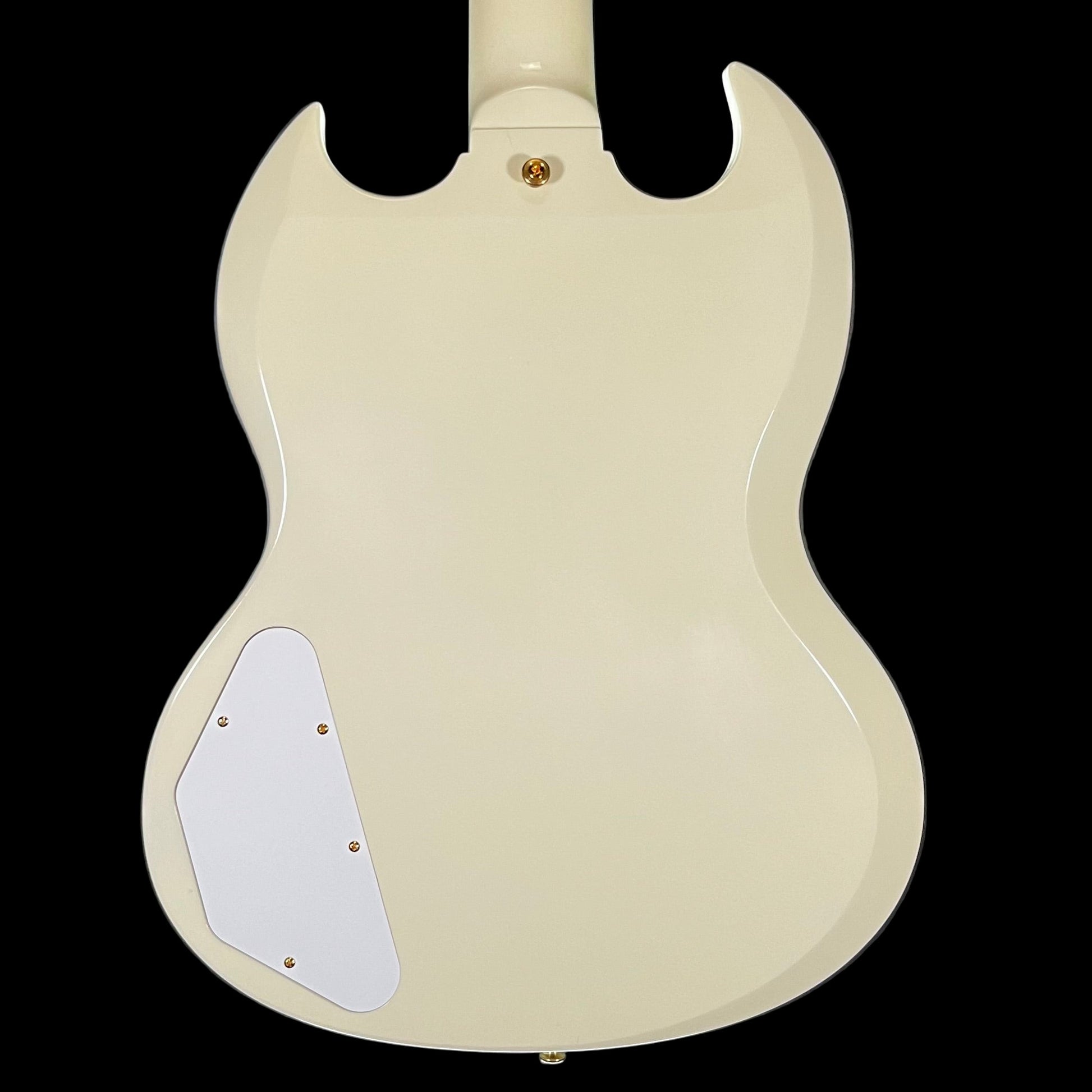 Back of Used 2024 Gibson 63 SG Custom Reissue w/Maestro Vibrola Classic White w/Case TFW2604