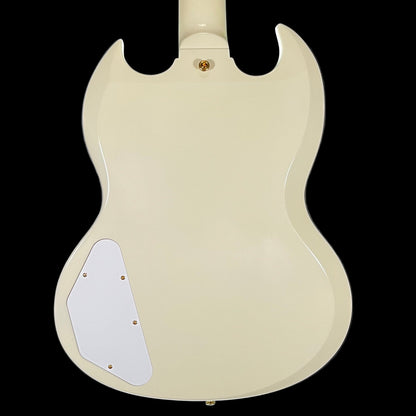 Back of Used 2024 Gibson 63 SG Custom Reissue w/Maestro Vibrola Classic White w/Case TFW2604