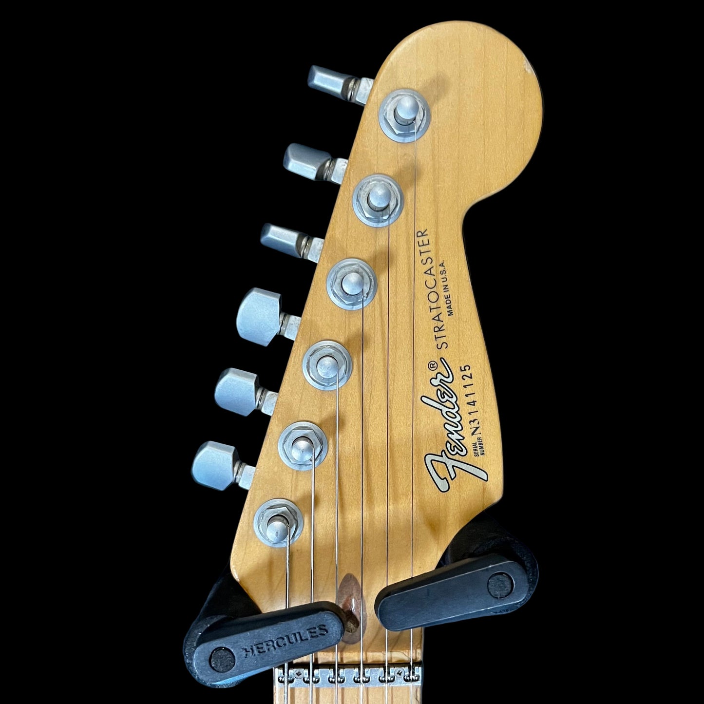 Headstock of Used 1993 Fender Stratocaster Plus Black w/Refret & Plek w/Case TFW2585