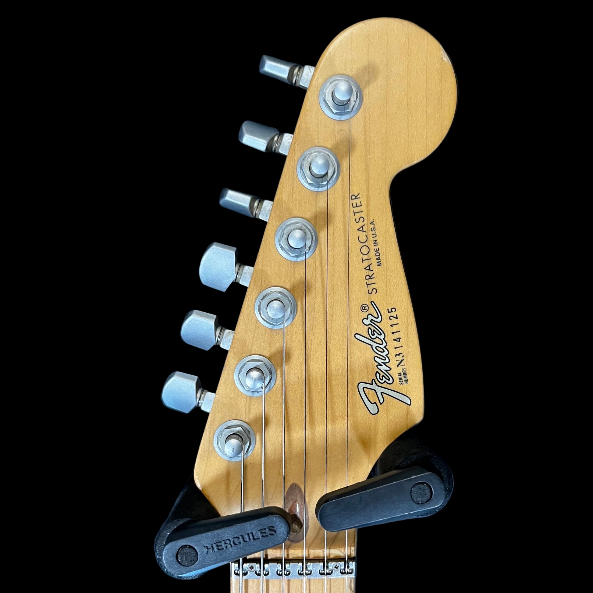 Headstock of Used 1993 Fender Stratocaster Plus Black w/Refret & Plek w/Case TFW2585
