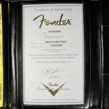 COA of Fender Custom Shop 56/63 Stratocaster NOS Arctic Pearl w/case