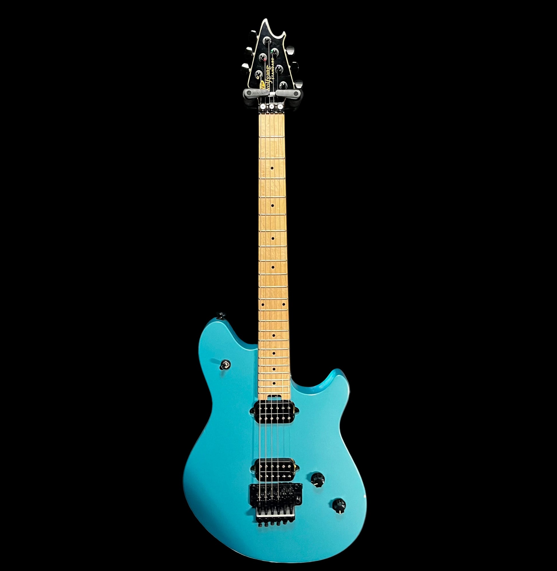 Full front of Used 2018 EVH Wolfgang Standard MP Matte Blue Frost w/Case TFW2615