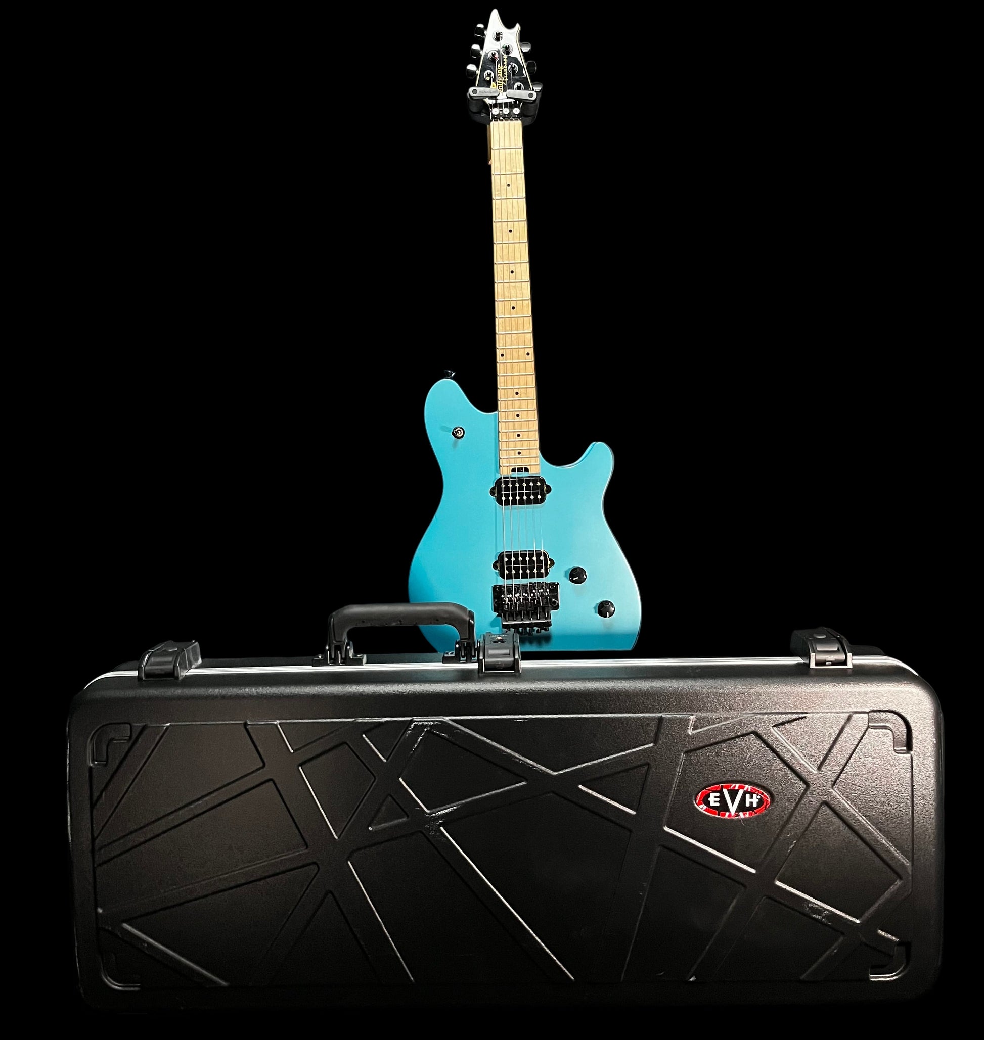 Front of w/case of Used 2018 EVH Wolfgang Standard MP Matte Blue Frost w/Case TFW2615