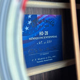 C.F. Martin & Co. label on a guitar with 'HD-28 Semiquincenial' text