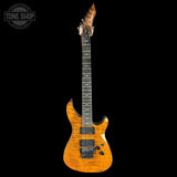 A Fender electric guitar with a natural flame maple top, shown against a solid black background. The brand logo 'FENDER' is visible on the headstock, and a 'TONE SHOP' watermark is in the upper left corner.