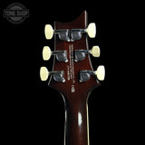 Back of headstock of Used PRS SE Hollowbody II Piezo Orange Tiger.