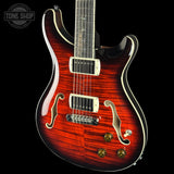 Front angle of Used PRS SE Hollowbody II Piezo Orange Tiger.