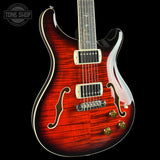 Front angle of Used PRS SE Hollowbody II Piezo Orange Tiger.