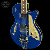 Front angle of Used Duesenberg Starplayer Blue Sparkle.