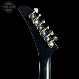 Back of headstock of Used Epiphone Extura Prophecy Purple Tiger.