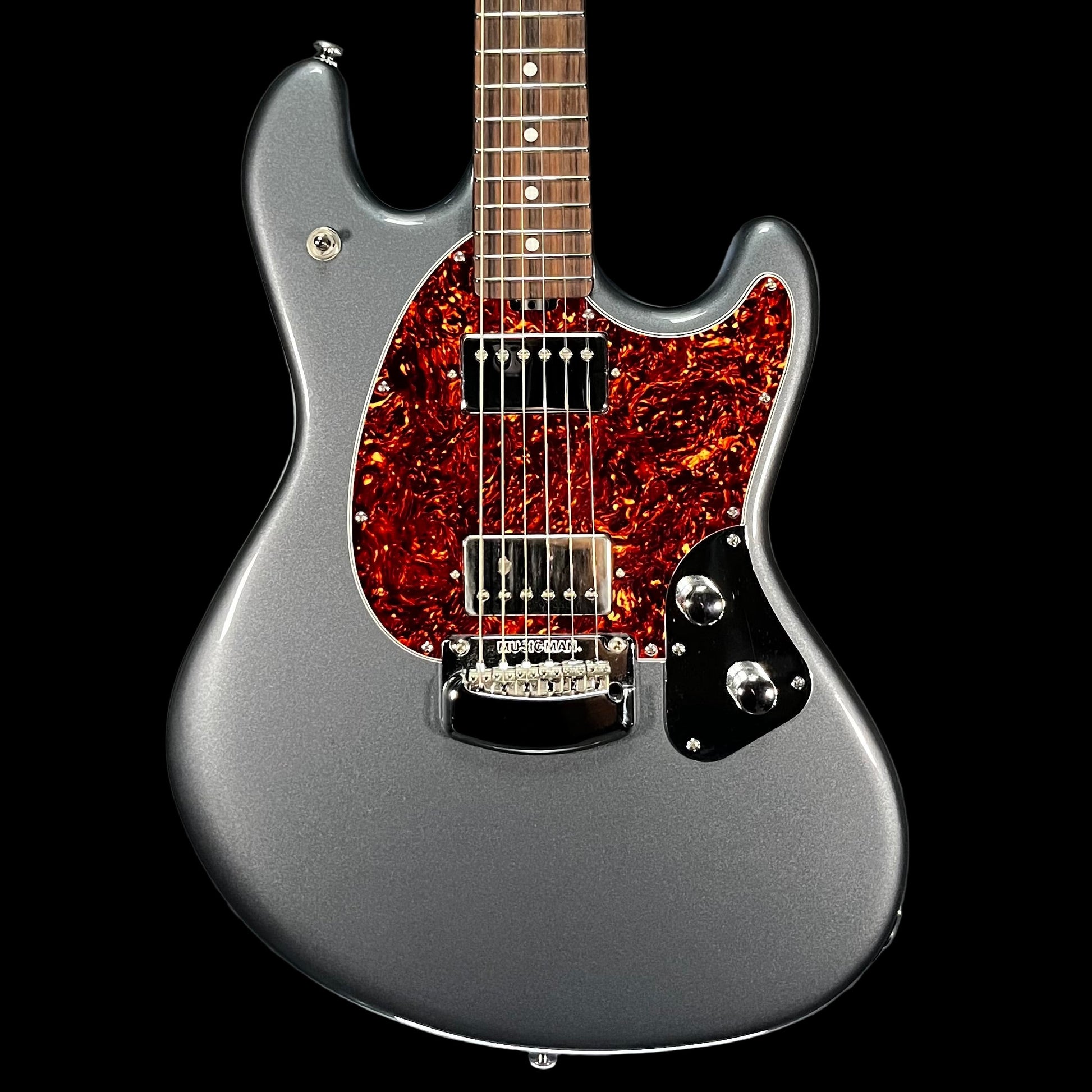 Front of Used 2018 Music Man Stringray RS Charcoal Frost Roasted Neck RW Guitar w/Case TFW2641