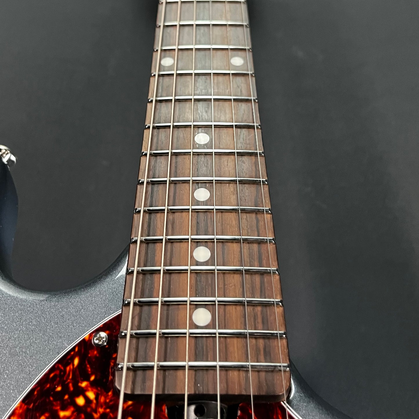 Fret board of Used 2018 Music Man Stringray RS Charcoal Frost Roasted Neck RW Guitar w/Case TFW2641