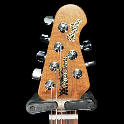 Headstock of Used 2018 Music Man Stringray RS Charcoal Frost Roasted Neck RW Guitar w/Case TFW2641