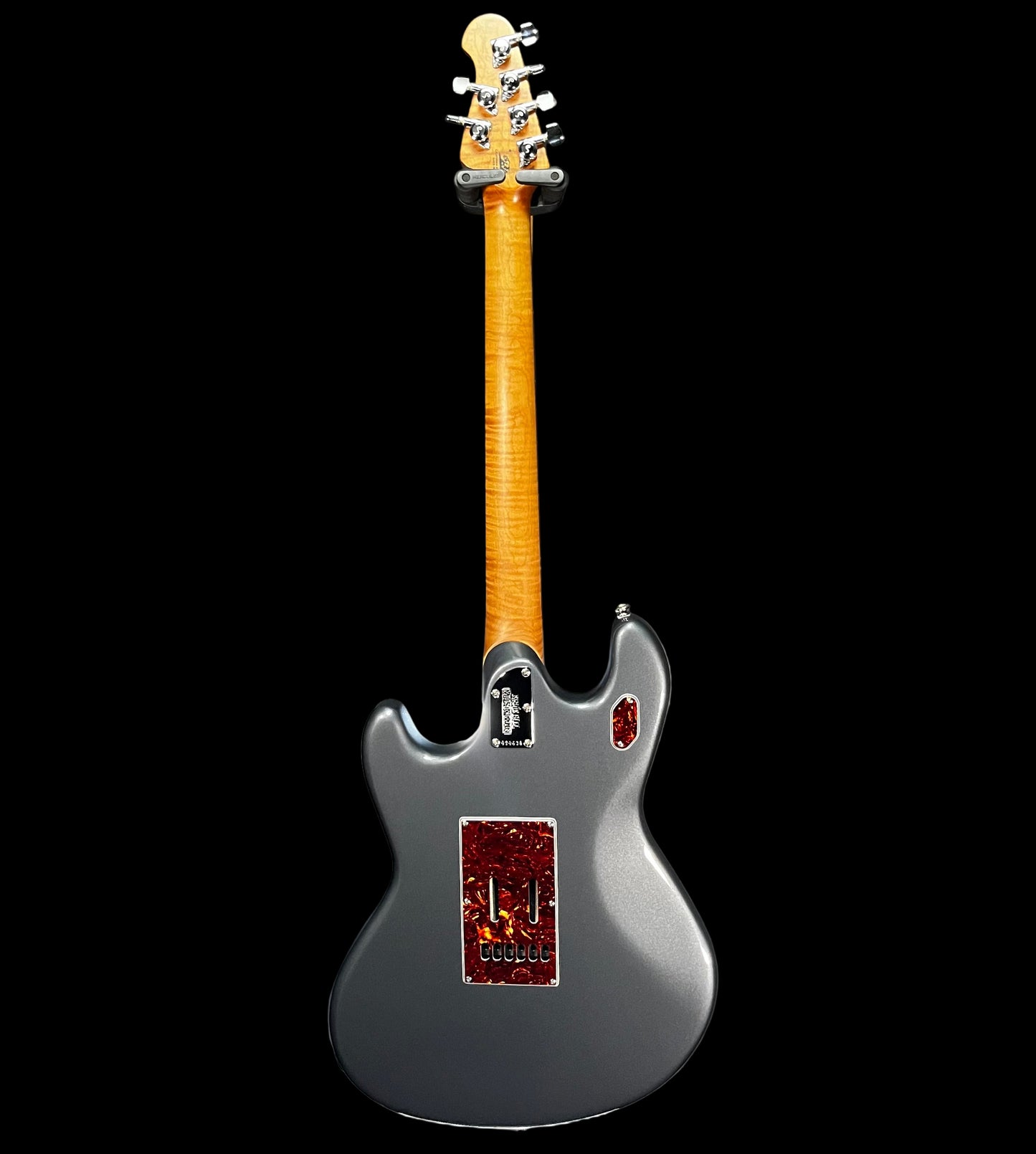 Full back of Used 2018 Music Man Stringray RS Charcoal Frost Roasted Neck RW Guitar w/Case TFW2641