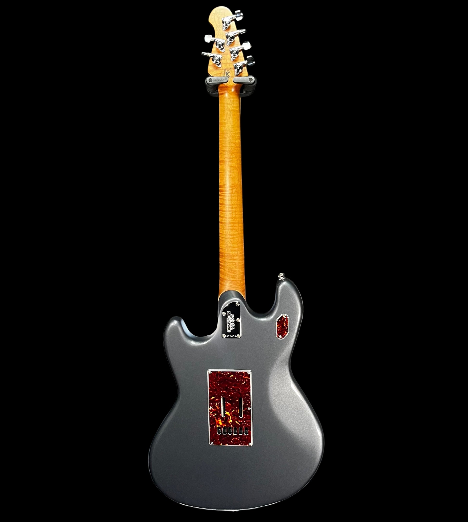 Full back of Used 2018 Music Man Stringray RS Charcoal Frost Roasted Neck RW Guitar w/Case TFW2641