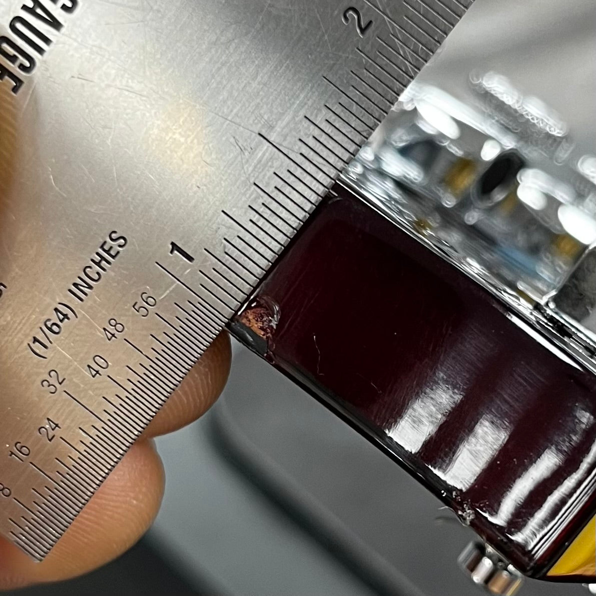 Ding on top of headstock of Used 2018 Gibson HP High Performance Les Paul Hot Pink Fade w/Aluminum Flight Case TFW2642