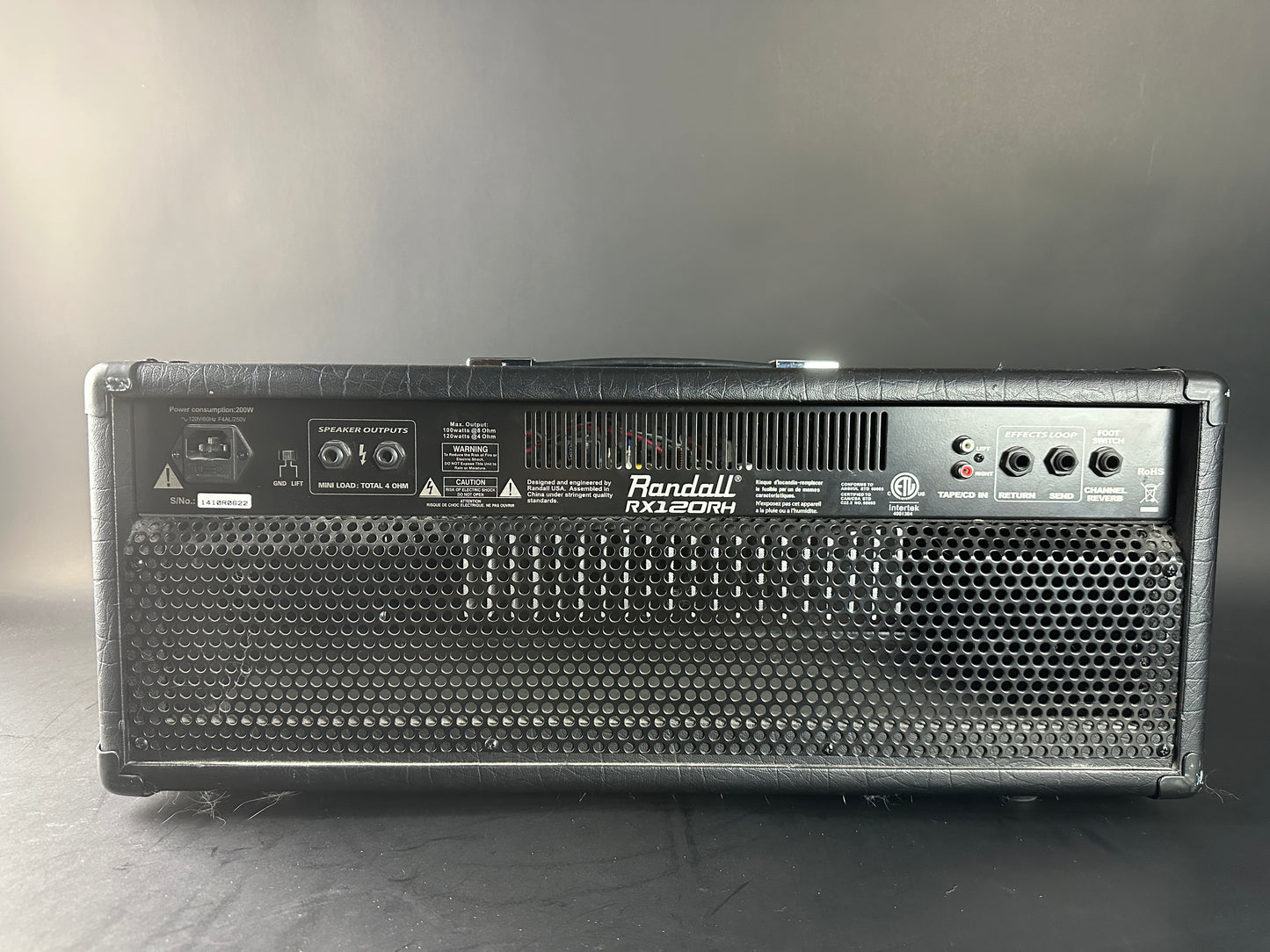 Back of Used Randall RX10RH 120w Guitar Head.