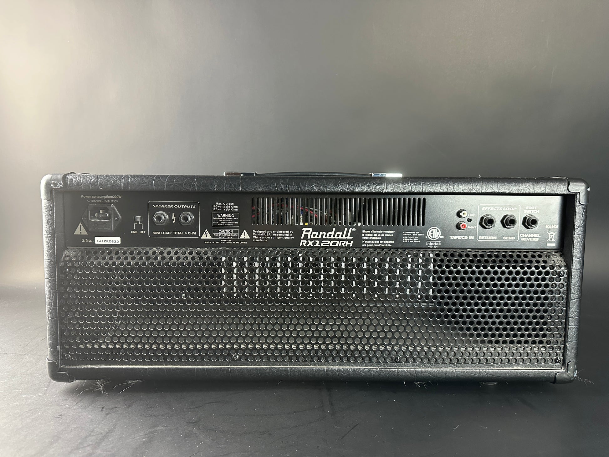 Back of Used Randall RX10RH 120w Guitar Head.